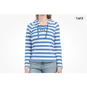 Southern Tide Women's Ainsley Striped Pullover Hoodie Blue & White Size Lg